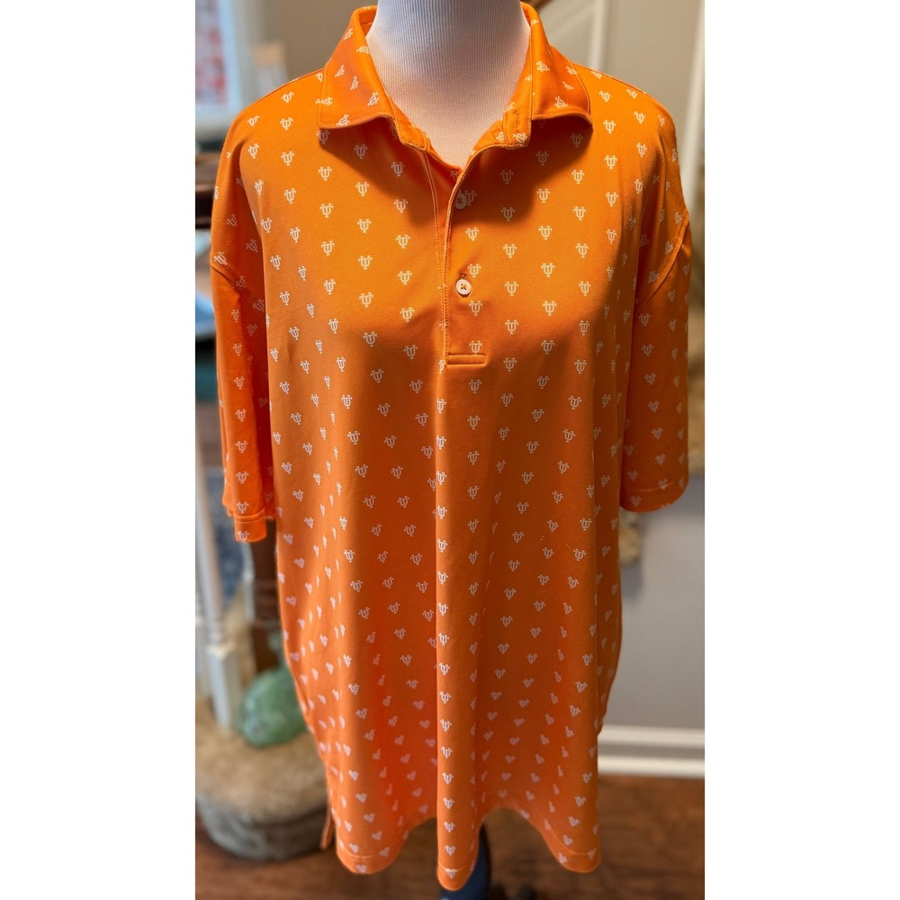 Turtleson Mens Orange Trident Print Performance Golf Polo Shirt Size L